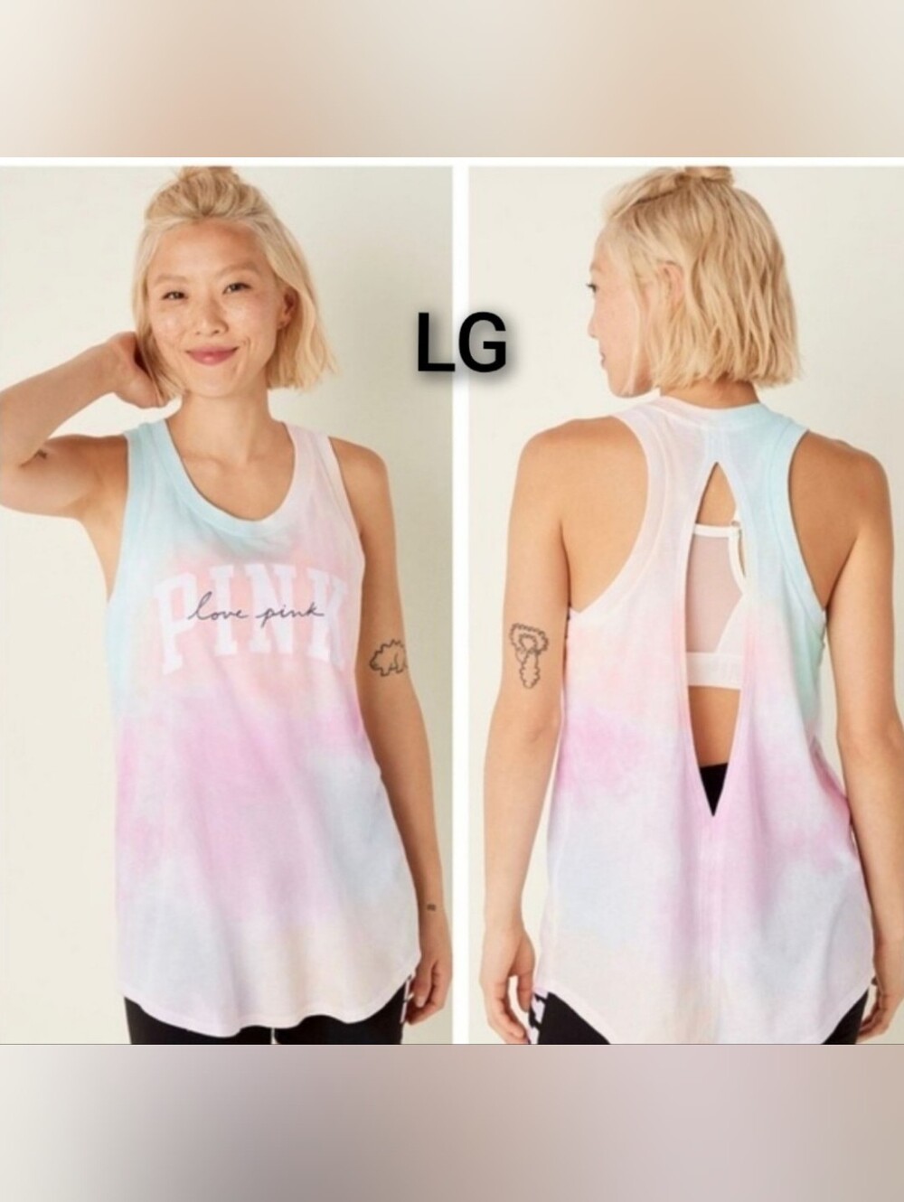 NEW SZ LG VS PINK TIE DYE FREYA TANK TOP.